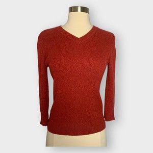 Reference Point Size Medium Petite Orange Red Cotton Ribbed Knit Sweater